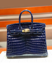 Top hermes genuine 100% crocodile leather handmade birkin 35 bag K350 deep blue