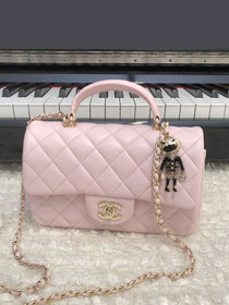 2022 CC original lambskin top handle flap bag AS2431-2 light pink