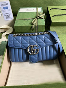 2023 GG original calfskin marmont small shoulder bag 443497 blue