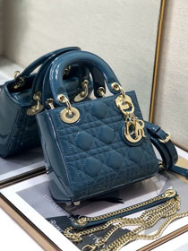 Dior original patent calfskin mini lady bag M0505 denim blue