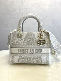 Dior original canvas medium lady bag M0565-5 white&grey