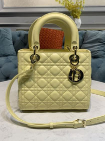 Dior original lambskin medium lady dior bag M0565 light yellow