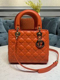 Dior original lambskin medium lady dior bag M0565 orange