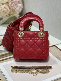 Dior original lambskin&suede mini lady dior bag M0505-3 cherry red