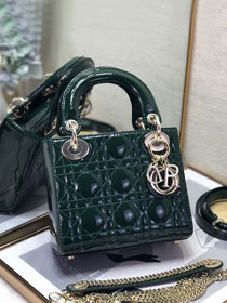 Dior original patent calfskin mini lady dior bag M0505 green