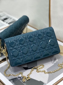 Lady dior original patent calfskin clutch S0204 blue