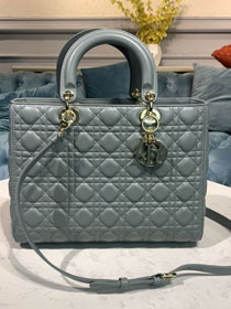 Dior original lambskin large lady dior bag M0566-2 blue gray