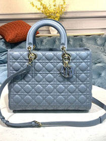 Dior original lambskin large lady dior bag M0566-2 light blue