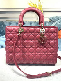 Dior original lambskin large lady dior bag M0566-2 peony pink