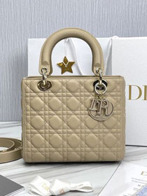 Dior original lambskin medium lady dior bag M0565-3 apricot