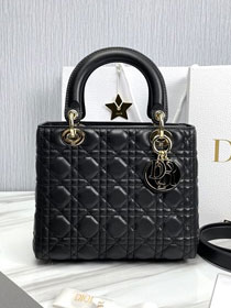 Dior original lambskin medium lady dior bag M0565-3 black