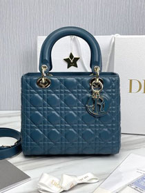 Dior original lambskin medium lady dior bag M0565-3 blue