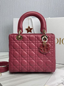 Dior original lambskin medium lady dior bag M0565-3 peony pink