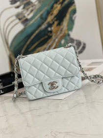 CC original grained calfskin nano flap bag A35200 light blue