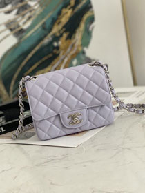 CC original grained calfskin nano flap bag A35200 light purple