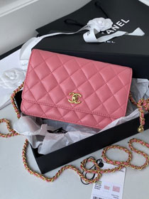 CC original lambskin wallet on chain AP145-2 pink