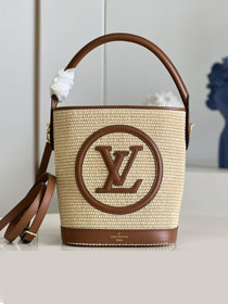 Louis vuitton raffia petit bucket bag M59962 caramel