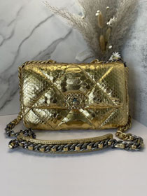 CC original python leather small flap bag bag AS1160 gold