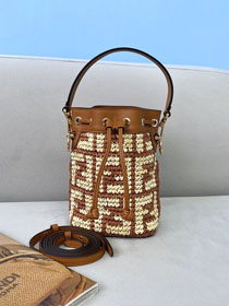 Fendi straw small mon tresor bucket bag 8BS010 brown