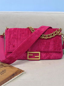 Fendi original velvet large baguette bag 8BR795 rose red