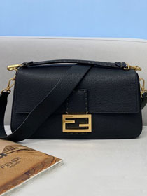 Fendi original grained calfskin large baguette bag 8BR795 black