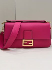 Fendi original grained calfskin large baguette bag 8BR795 rose red