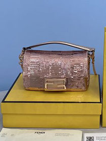 Fendi sequins mini baguette bag 8BS017 rose gold