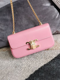 Celine original calfskin triomphe chain shoulder bag 197993 pink