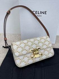 Celine original canvas triomphe shoulder bag 194143 white