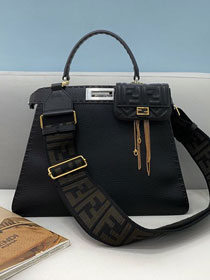 Fendi original grained calfskin medium peekaboo ISeeU bag 8BN321 black