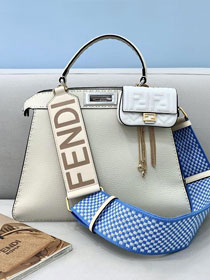 Fendi original grained calfskin medium peekaboo ISeeU bag 8BN321 white