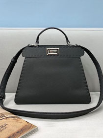 Fendi original grained calfskin small peekaboo ISeeU bag 8BN327 dark grey