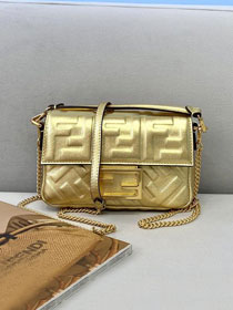 Fendi original lambskin mini baguette bag 8BS017 gold