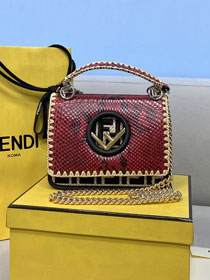 Fendi original python leather kan I F small flap bag 8BT286 red