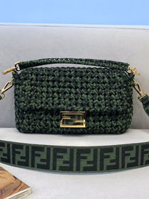 Fendi tweed medium baguette bag 8BR600 green