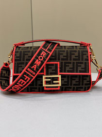 Fendi original canvas medium baguette bag 8BR600 brown&red