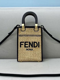 Fendi original raffia mini sunshine shopper bag 8BS051 apricot&black