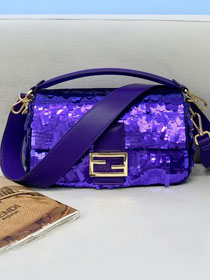 Fendi sequined medium baguette bag 8BS044 purple