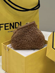 Fendi original sheepskin first nano bag 7AS051 brown