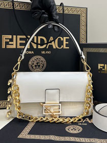 Fendi original calfskin brooch baguette bag 8BR801 white