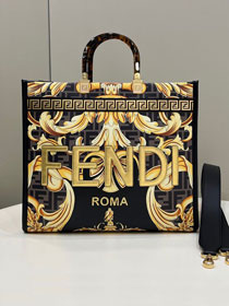 Fendi original printed calfskin medium sunshine shopper bag 8BH386 black