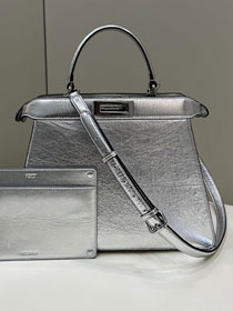 Fendi original calfskin medium peekaboo ISeeU bag 8BN321 silver