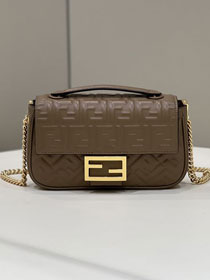 Fendi original lambskin chain baguette bag 8BR793 dark brown