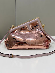 Fendi original sequinned small first bag 8BP129 rose gold