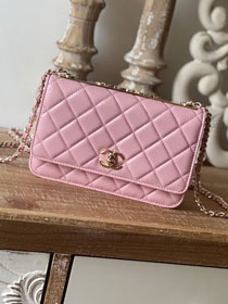 CC original lambskin wallet on chain A80982 pink