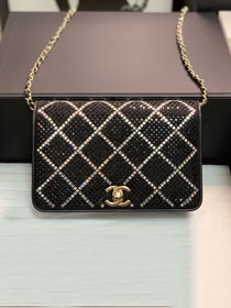 CC original lambskin&strass wallet on chain AP2853 black