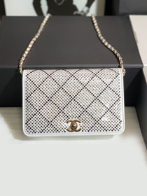 CC original lambskin&strass wallet on chain AP2853 white