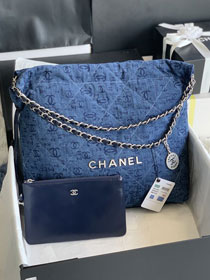 CC original denim 22 medium handbag AS3261 blue&silver