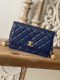 CC original grained calfskin wallet on chain AP2858 navy blue