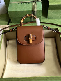 GG original calfskin bamboo mini handbag 702106 brown